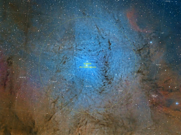 IC 4604, vdB 106 part of Rho Ophiuchi Nebula labelled