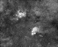 Cat's Paw and Lobster Nebulas in Ha