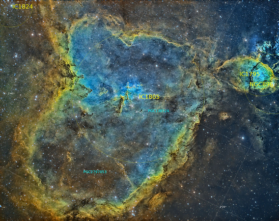 IC 1805 Sh 2-190 Heart Nebula labelled